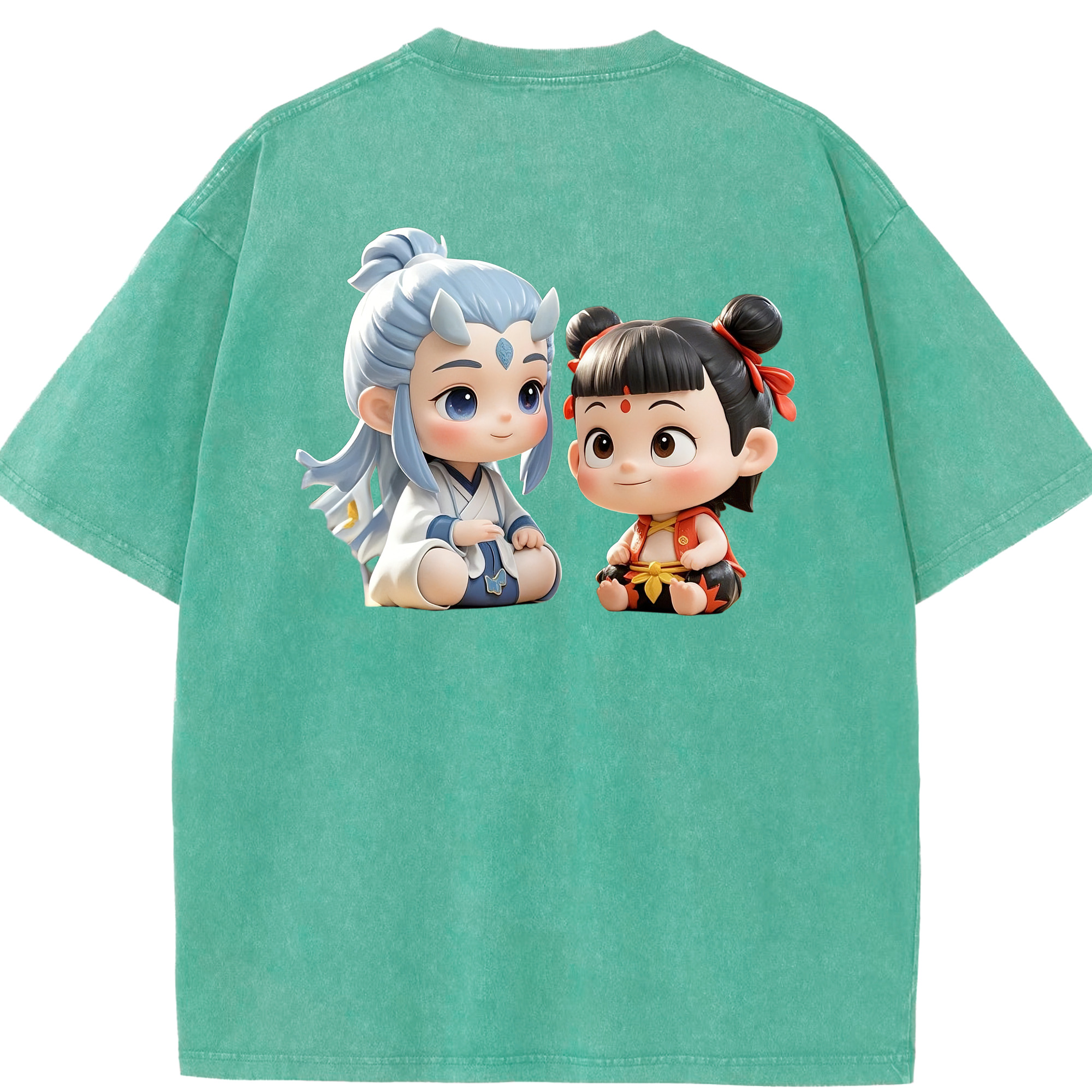 （画像用） Ne Zha 2 ナタ 魔童の大暴れ 綿100% ヴィンテージ風 半袖Tシャツ（背面プリント）